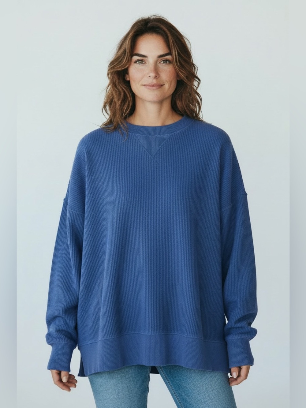 aerie Ribbed Cobalt Blue Crewneck Sweater
